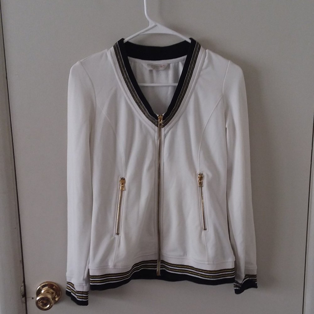 Boston Proper White Black & Gold Trim Jacket